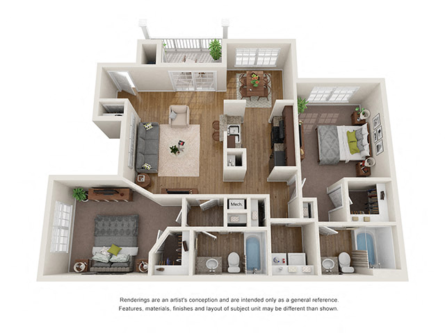 Floor plan for 2 beds, 2 baths, 1184 sqft