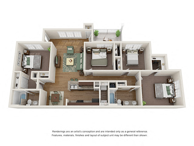 Floor plan for 4 beds, 2 baths, 1433 sqft