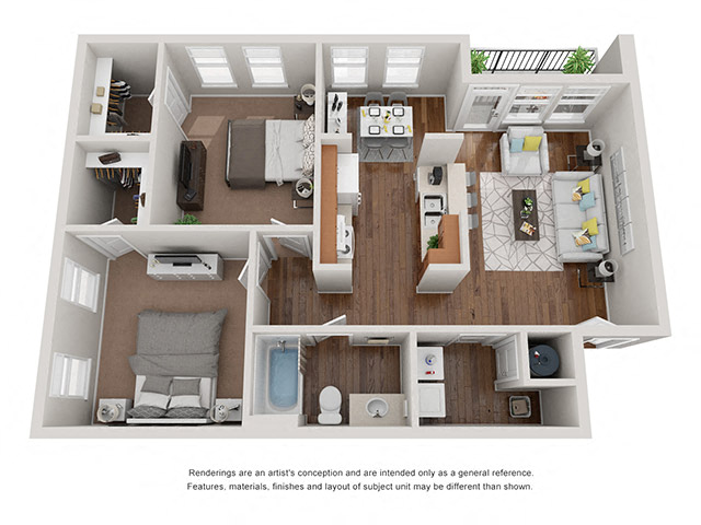 Floor plan for 2 beds, 1 bath, 910 sqft