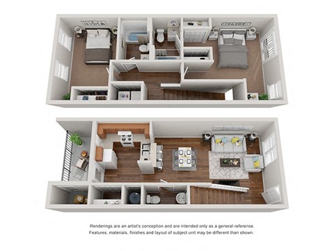 Floor plan for 2 beds, 2.5 baths, 1178 sqft
