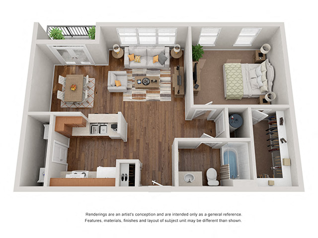 Floor plan for 1 bed, 1 bath, 772 sqft