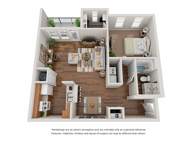 Floor plan for 1 bed, 1 bath, 1050 sqft
