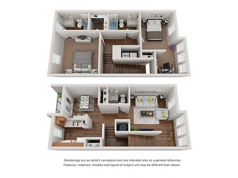 Floor plan for 2 beds, 2.5 baths, 1319 sqft