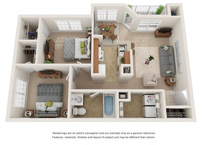 Floor plan for 2 beds, 1 bath, 900 sqft