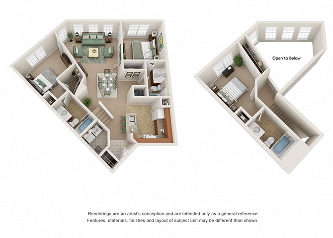 Floor plan for 3 beds, 2 baths, 1335 sqft