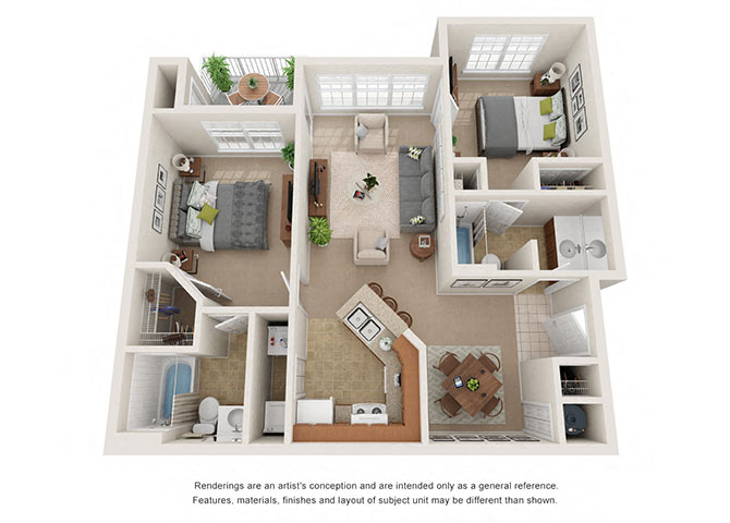 Floor plan for 2 beds, 2 baths, 946 sqft