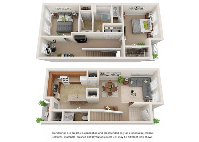Floor plan for 2 beds, 1 bath, 1303 sqft
