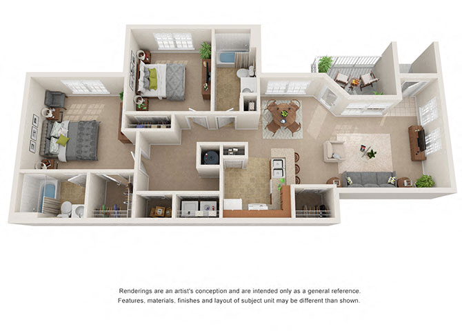 Floor plan for 2 beds, 2 baths, 1124 sqft