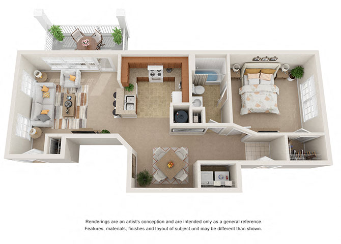 Floor plan for 1 bed, 1 bath, 795 sqft