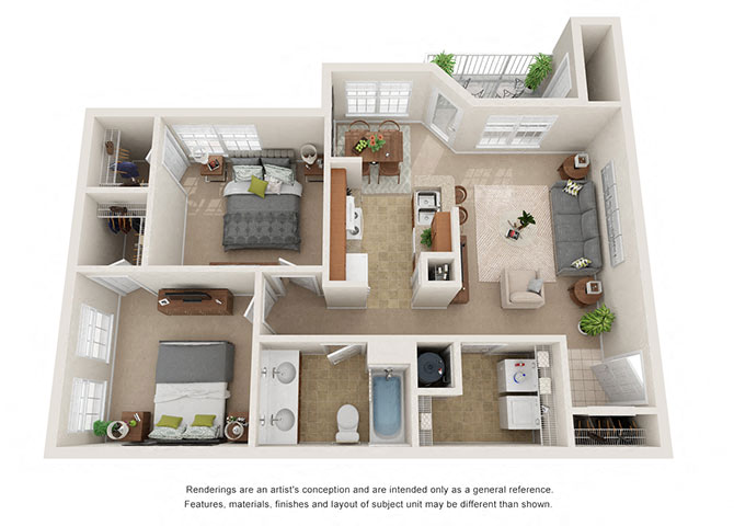Floor plan for 2 beds, 1 bath, 906 sqft