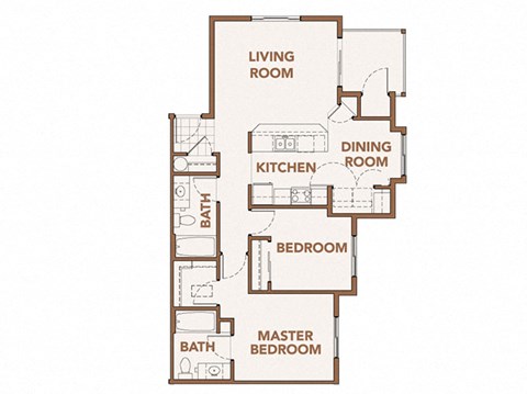 Floor plan for 2 beds, 2 baths, 979 sqft