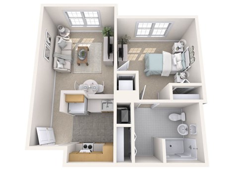 Floor plan for 1 bed, 1 bath, 534 sqft