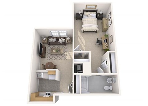 Floor plan for 1 bed, 1 bath, 644 sqft