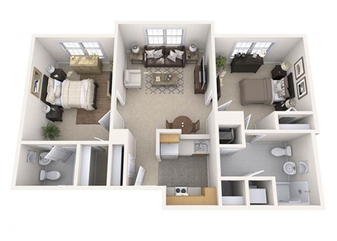 Floor plan for 2 beds, 2 baths, 825 sqft
