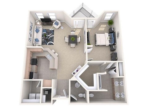 Floor plan for 1 bed, 1.5 baths, 1081 sqft