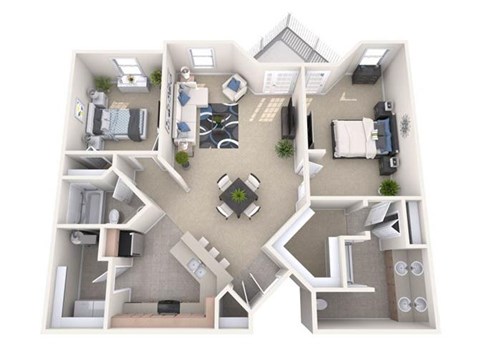 Floor plan for 2 beds, 2 baths, 1248 sqft
