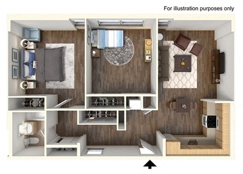 Floor plan for 2 beds, 1 bath, 801 sqft