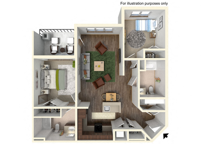 Floor plan for 2 beds, 2 baths, 994 sqft