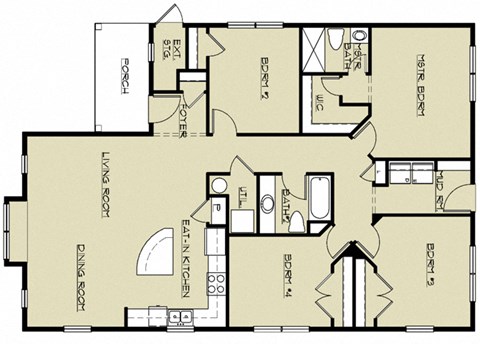 Floor plan for 4 beds, 2 baths, 1547 sqft