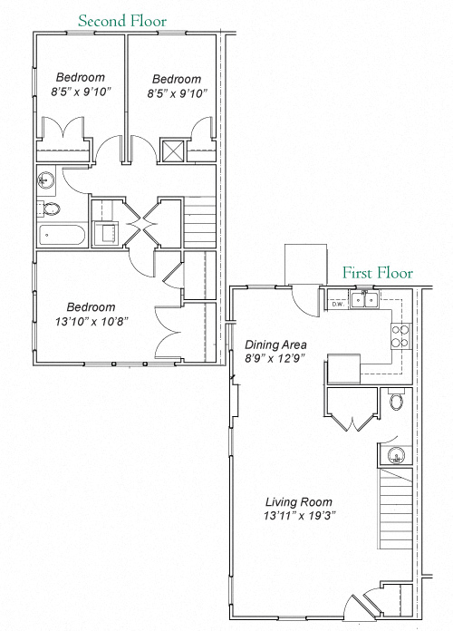Floor plan for 3 beds, 1.5 baths, 1152 sqft