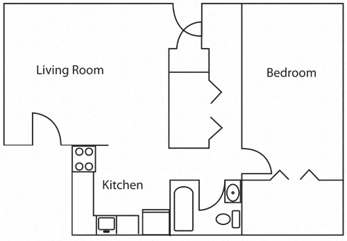 Floor plan for 1 bed, 1 bath, 721 sqft