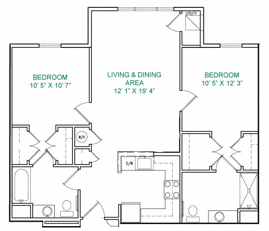 Floor plan for 3 beds, 1.5 baths, 1103 sqft