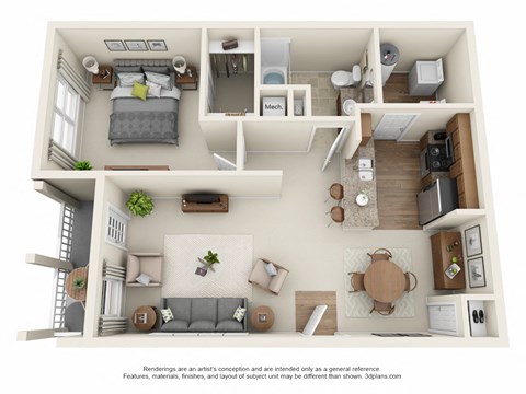 Floor plan for 1 bed, 1 bath, 792 sqft