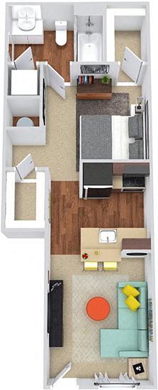 Floor plan for studio, 1 bath, 525 sqft