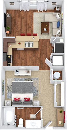 Floor plan for studio, 1 bath, 602 sqft