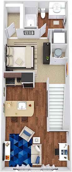 Floor plan for studio, 1 bath, 629 sqft