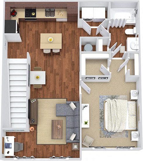 Floor plan for 1 bed, 1 bath, 854 sqft