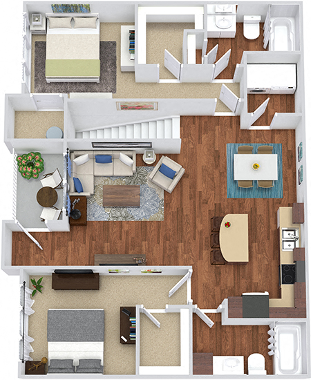 Floor plan for 2 beds, 2 baths, 1186 sqft
