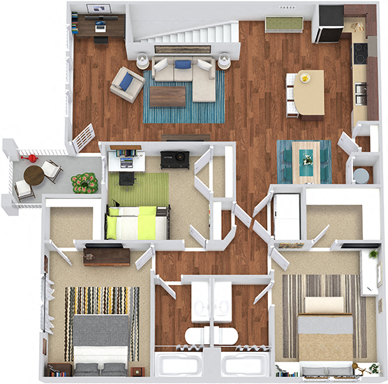 Floor plan for 3 beds, 2 baths, 1404 sqft