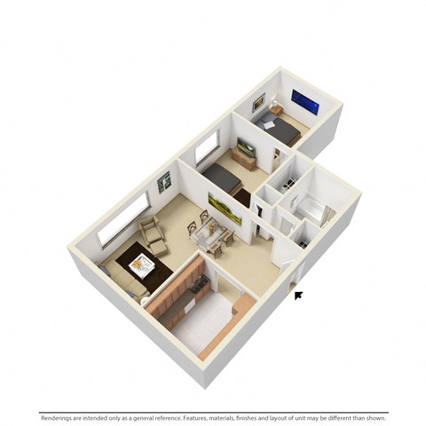 Floor plan for 1 bed, 1 bath, 750 sqft