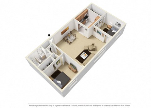 Floor plan for 2 beds, 1 bath, 750 sqft