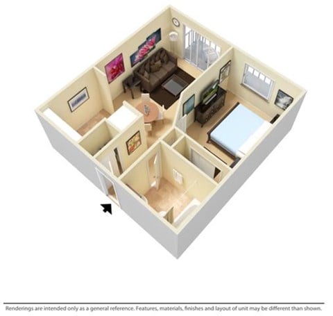 Floor plan for 1 bed, 1 bath, 520 sqft