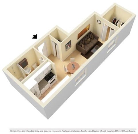 Floor plan for studio, 1 bath, 370 sqft