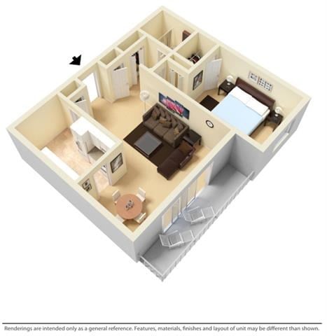 Floor plan for 1 bed, 1 bath, 770 sqft
