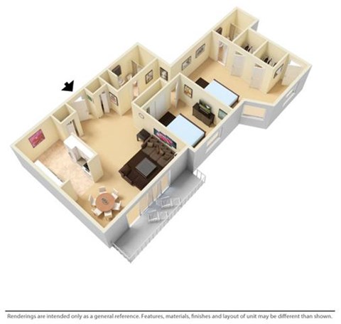 Floor plan for 2 beds, 2 baths, 1120 sqft