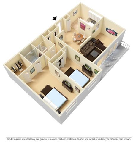 Floor plan for 2 beds, 2 baths, 1060 sqft