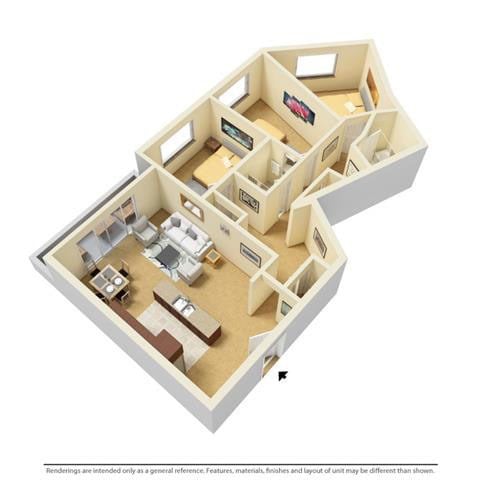 Floor plan for 3 beds, 2 baths, 1239 sqft
