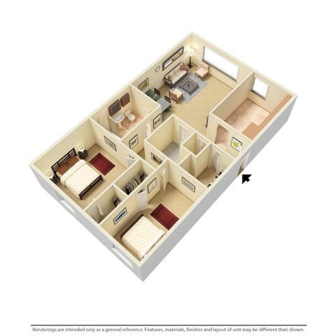 Floor plan for 2 beds, 1 bath, 800 sqft