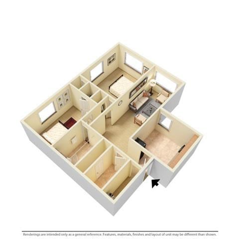 Floor plan for 2 beds, 1 bath, 800 sqft