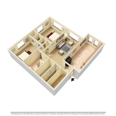 Floor plan for 2 beds, 1 bath, 800 sqft