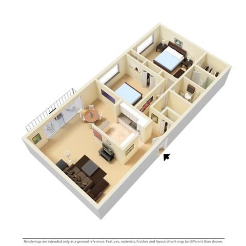 Floor plan for 2 beds, 2 baths, 1125 sqft