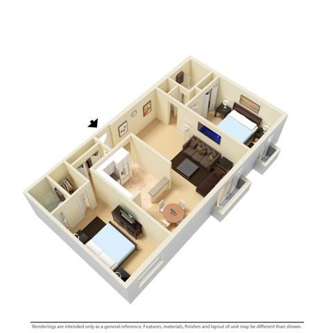 Floor plan for 2 beds, 2 baths, 1175 sqft