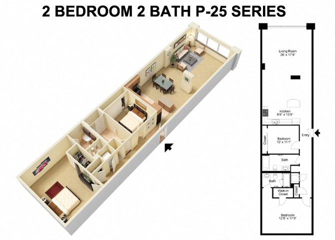 Floor plan for 2 beds, 2 baths, 1565 sqft