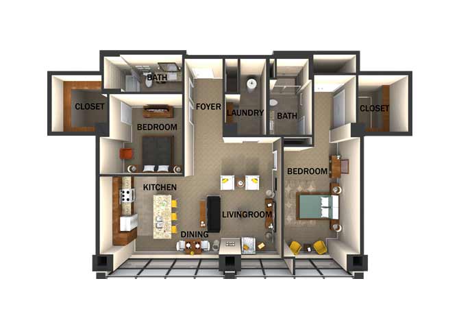 Floor plan for 2 beds, 2 baths, 1450 sqft