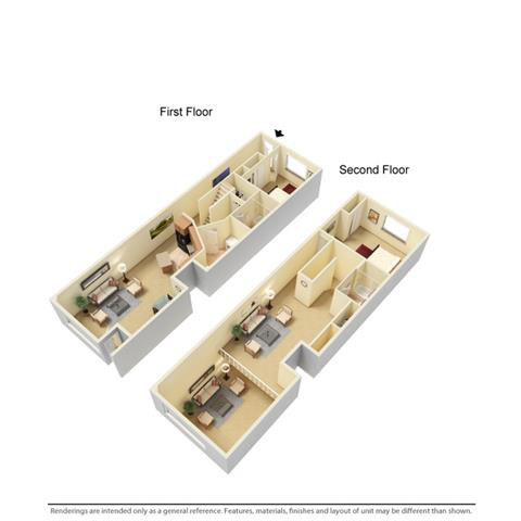 Floor plan for 2 beds, 2 baths, 2000 sqft