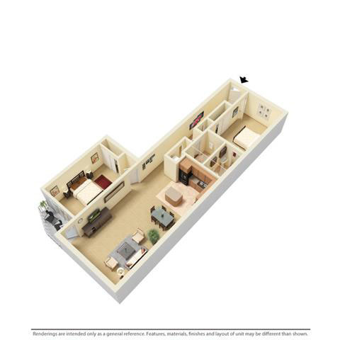 Floor plan for 2 beds, 2 baths, 1300 sqft